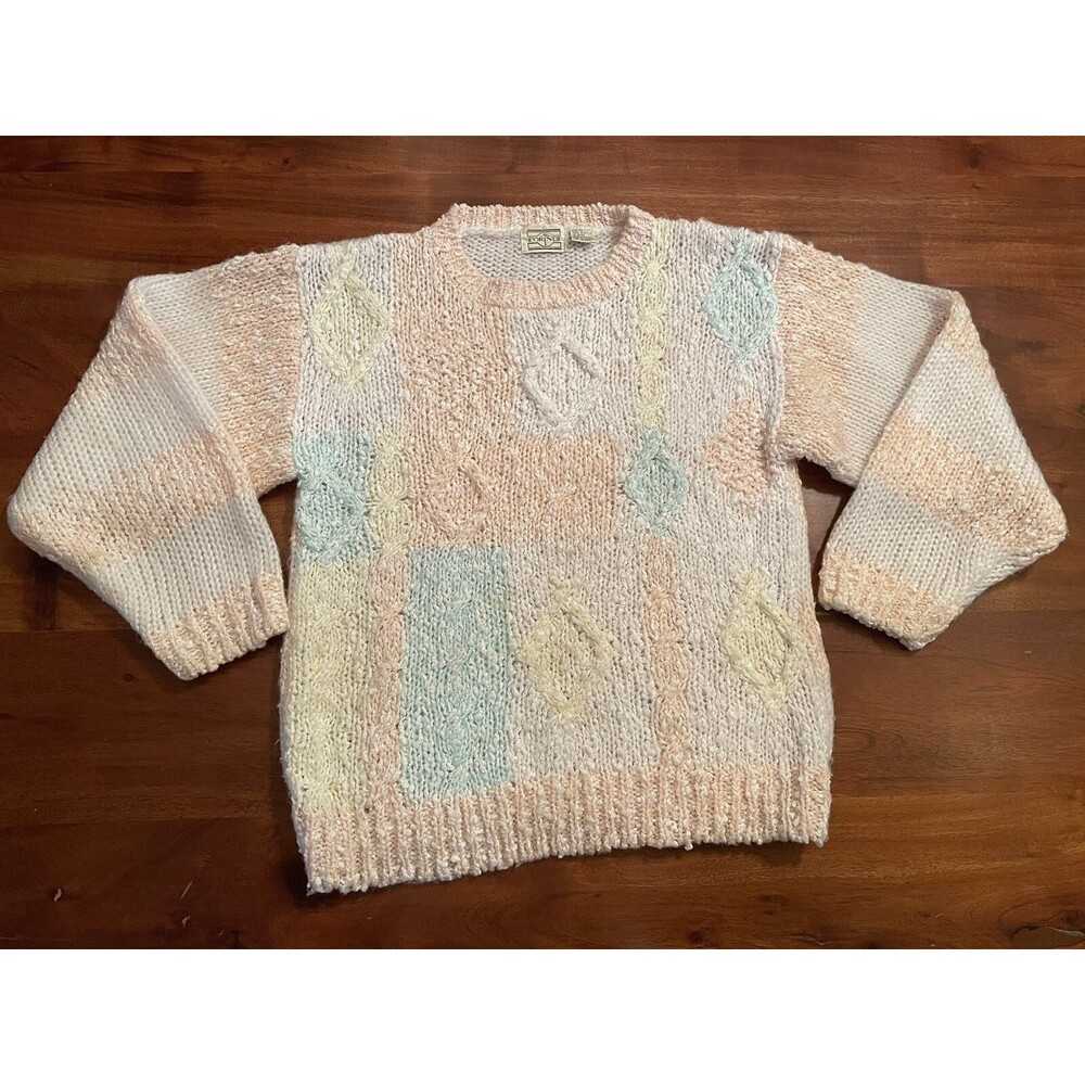 Vintage Forindi Pastel Colorblock Chunky Knit Sweater Small 80s 90s Grannycore